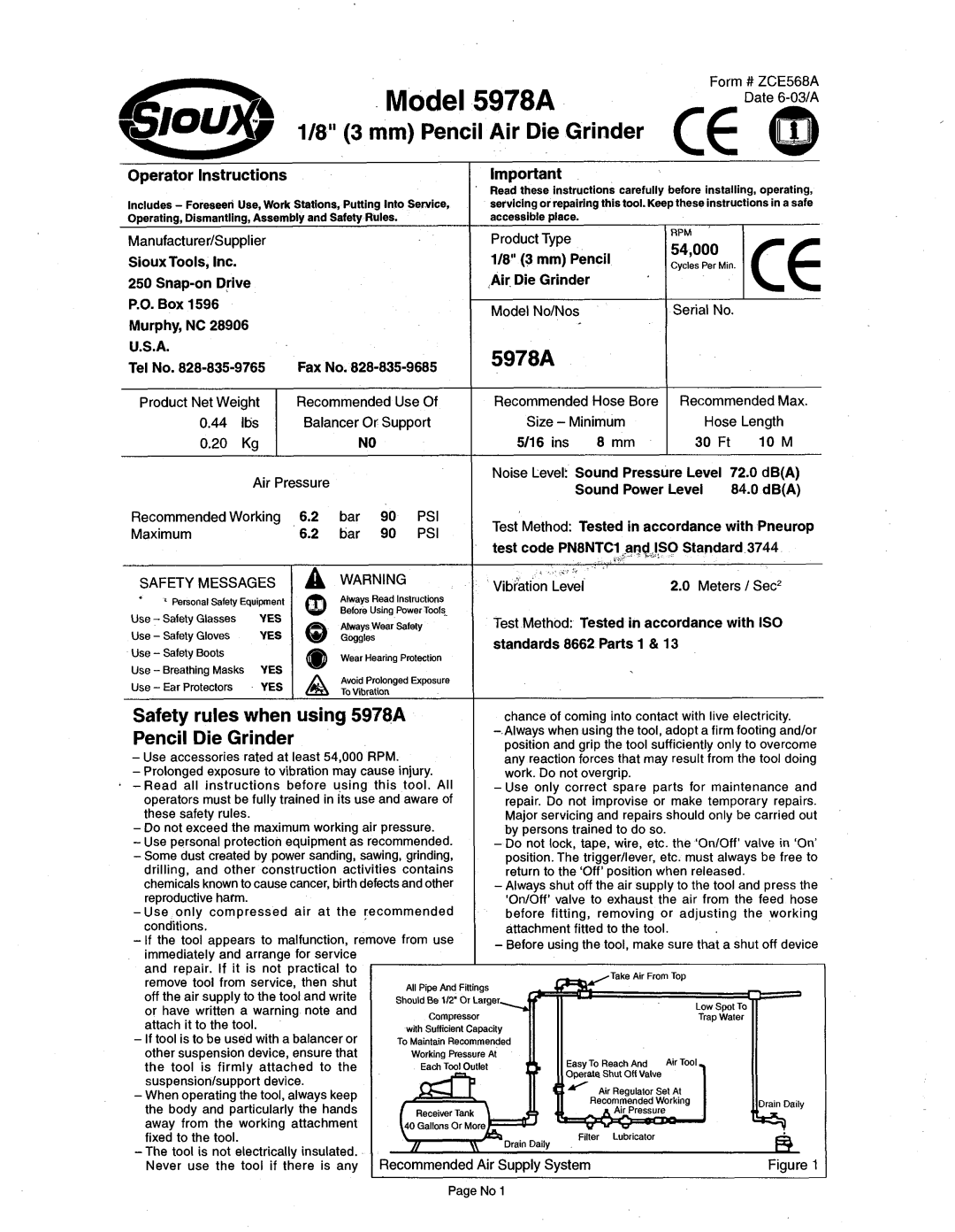 Sioux Tools manual Model 5978A 