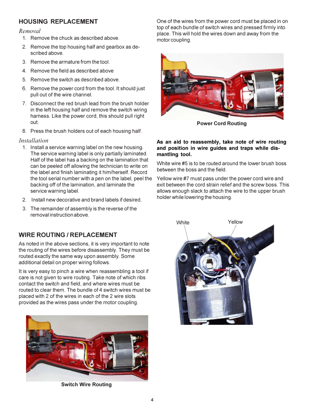 Sioux Tools 8800ES manual Housing Replacement, Wire Routing / Replacement 