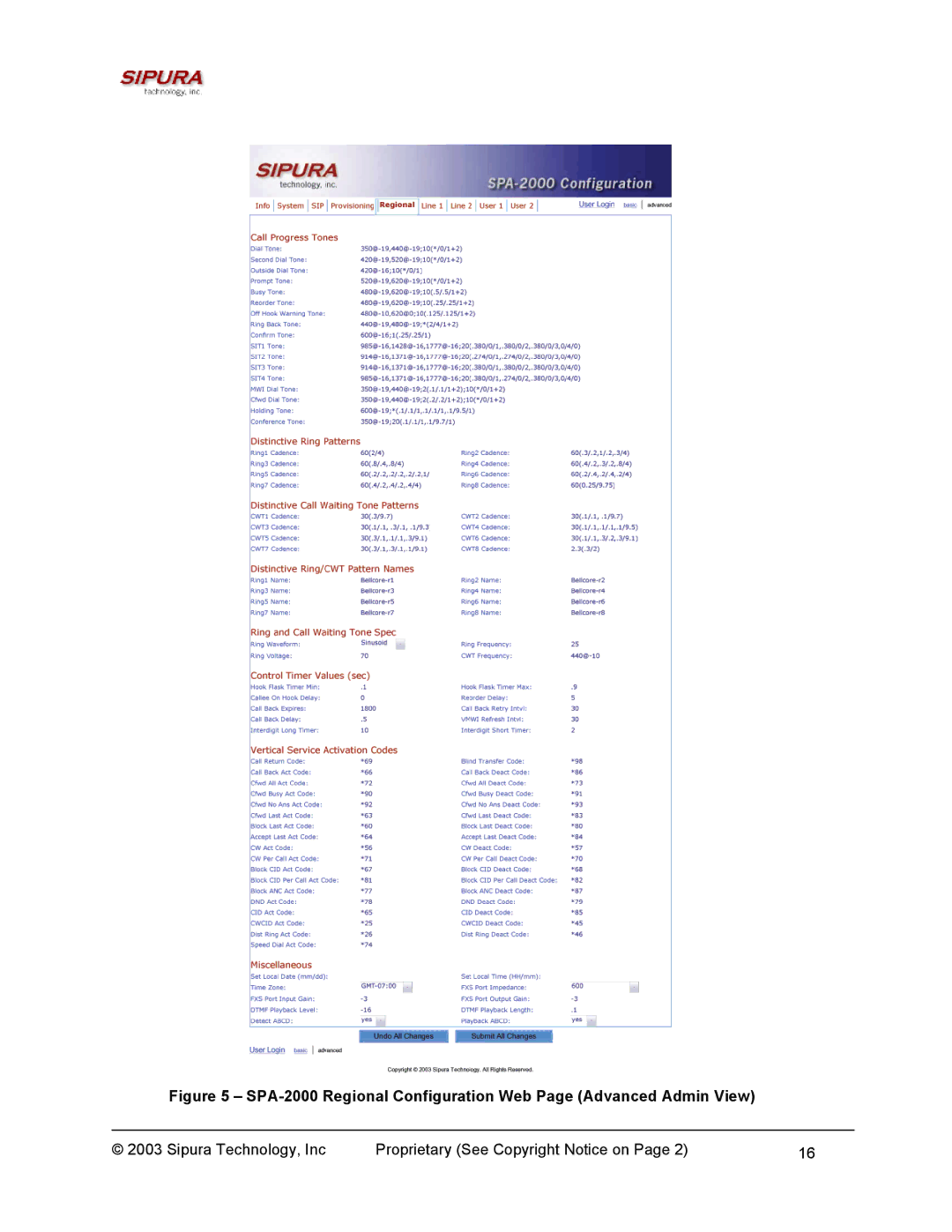 Sipura Technology manual SPA-2000 Regional Configuration Web Page Advanced Admin View 