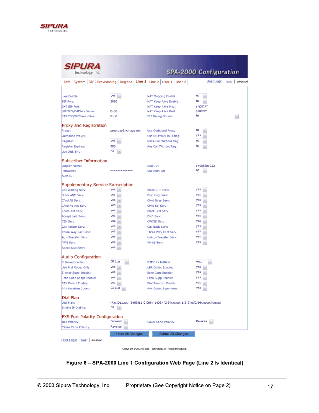 Sipura Technology manual SPA-2000 Line 1 Configuration Web Page Line 2 Is Identical 