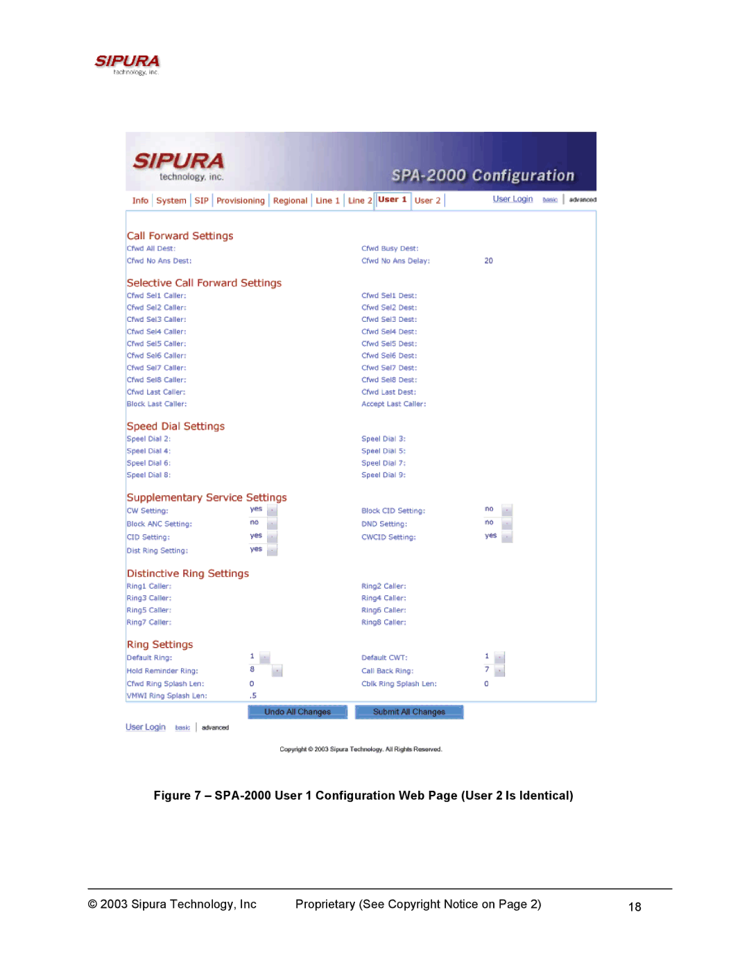 Sipura Technology manual SPA-2000 User 1 Configuration Web Page User 2 Is Identical 