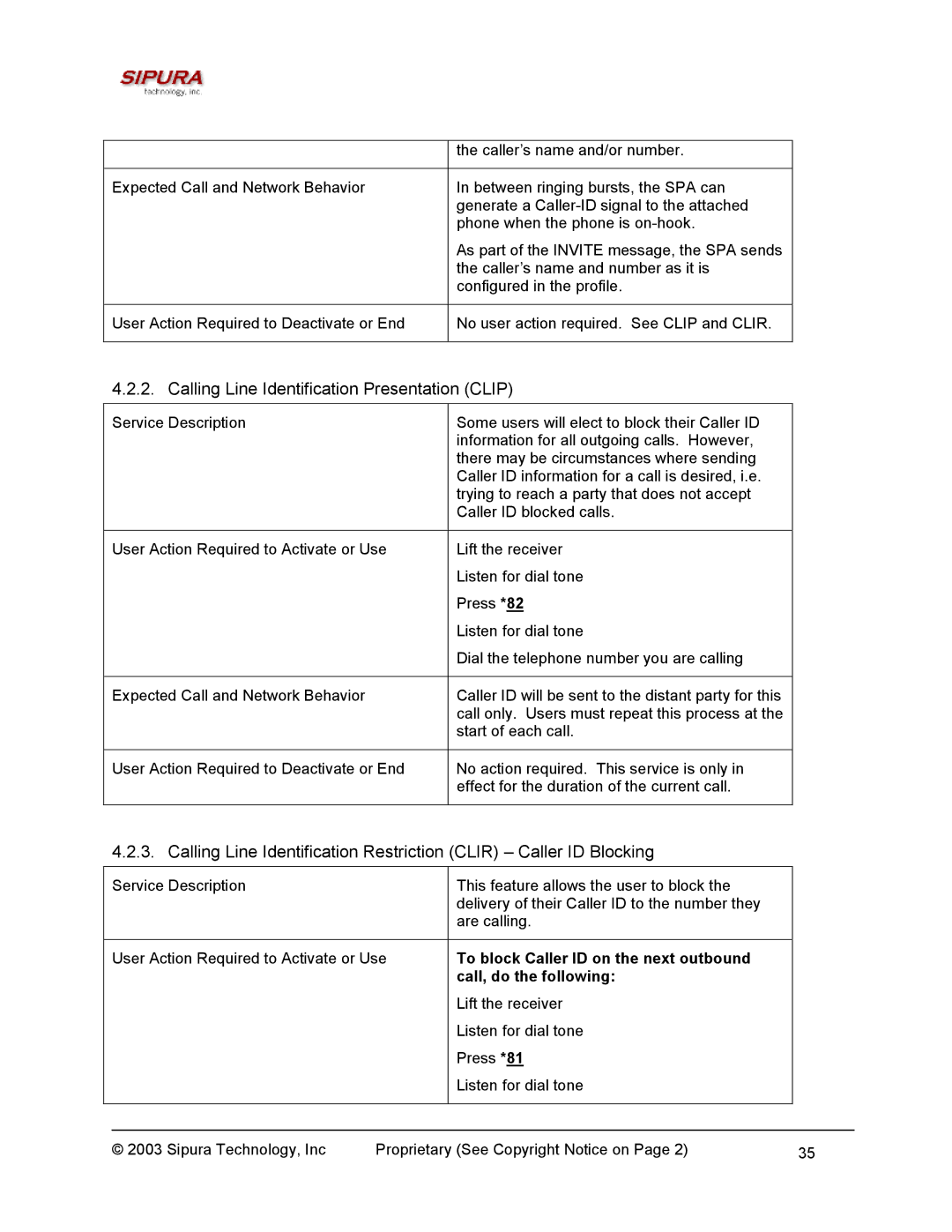 Sipura Technology SPA-2000 manual Calling Line Identification Presentation Clip 