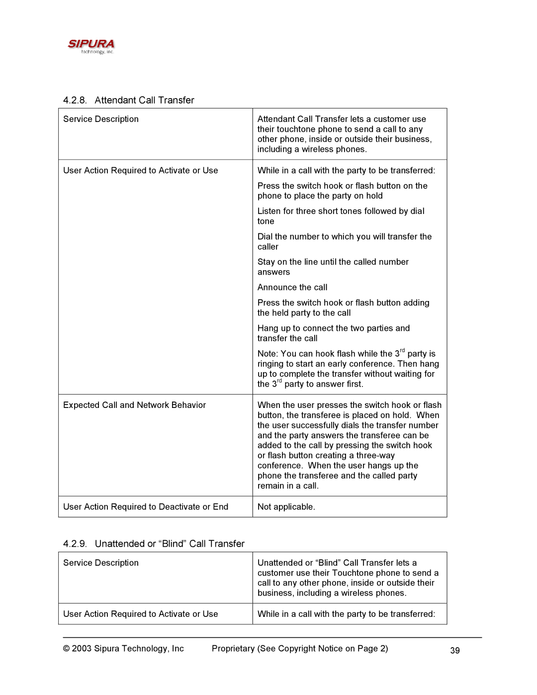 Sipura Technology SPA-2000 manual Attendant Call Transfer, Unattended or Blind Call Transfer 