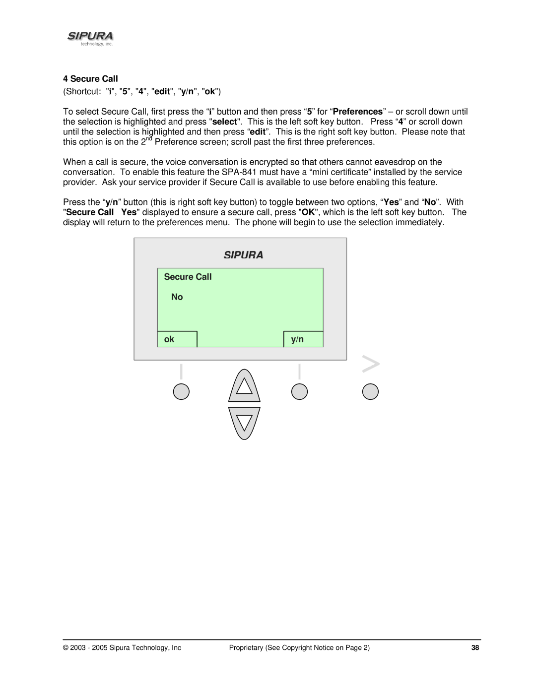 Sipura Technology SPA-841 manual Secure Call 