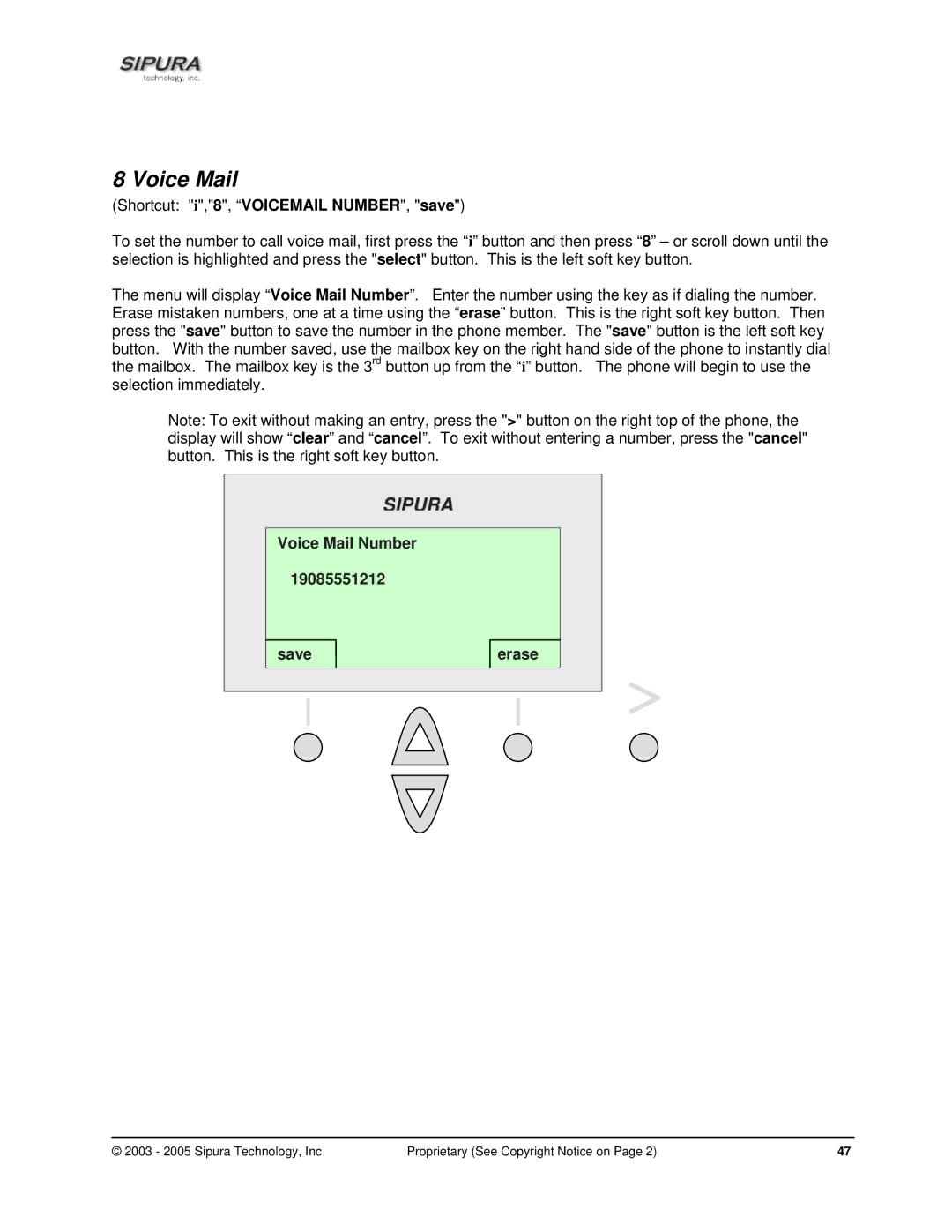 Sipura Technology SPA-841 manual Voice Mail Number 19085551212 Save Erase 