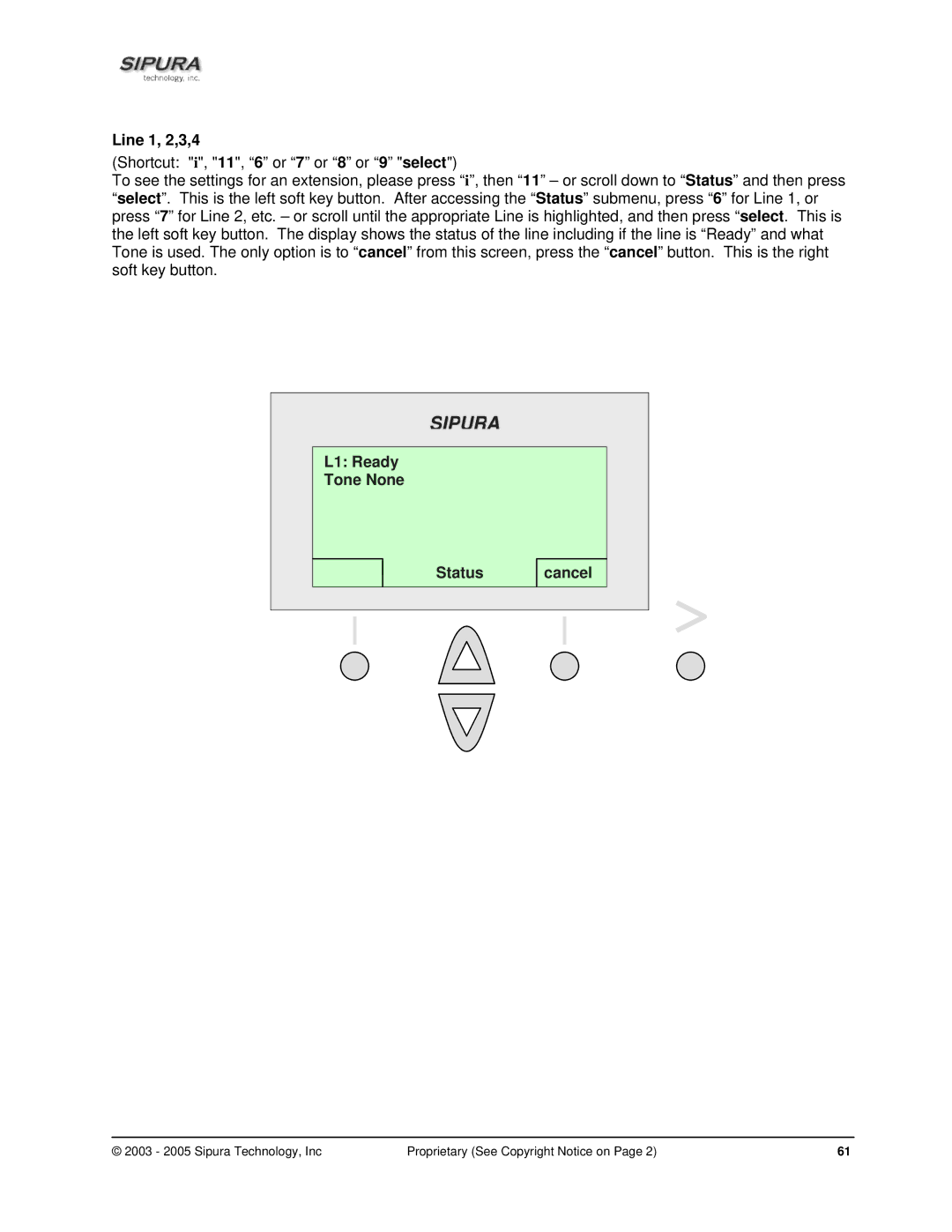 Sipura Technology SPA-841 manual Line 1, 2,3,4, L1 Ready Tone None Status cancel 