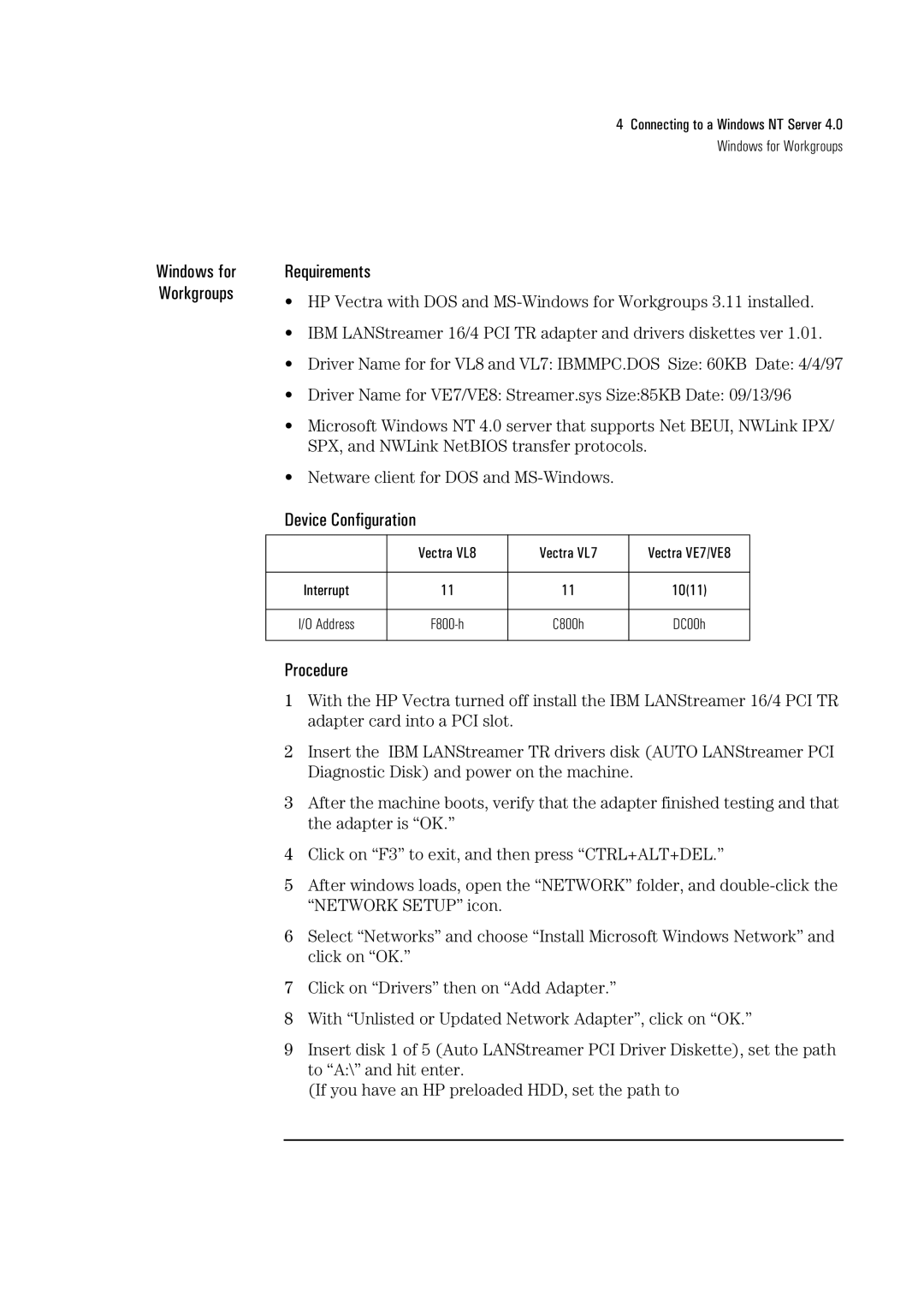 Sirius Satellite Radio 04H8095 manual Connecting to a Windows NT Server 4.0 Windows for Workgroups 