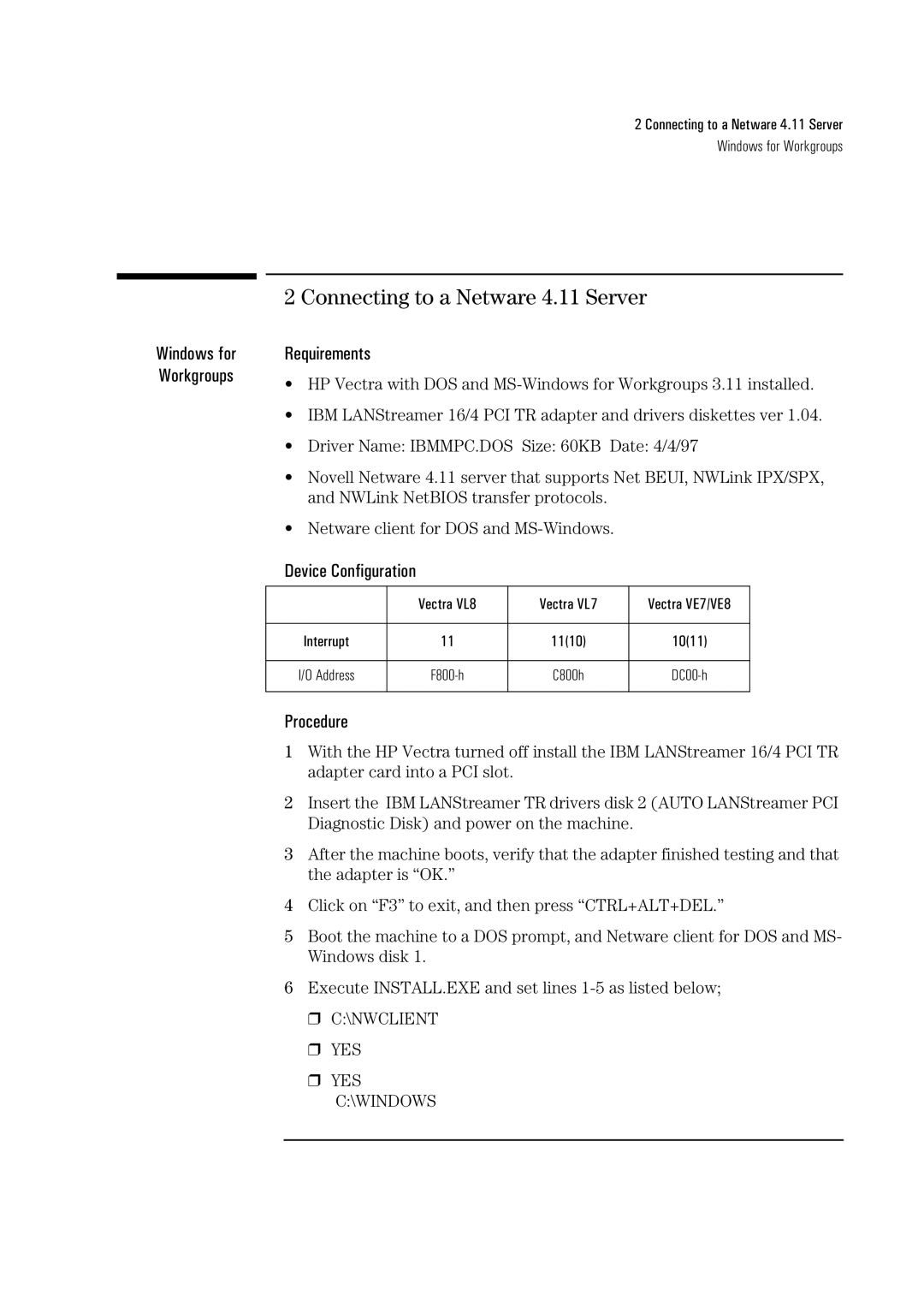 Sirius Satellite Radio 04H8095 manual Connecting to a Netware 4.11 Server 