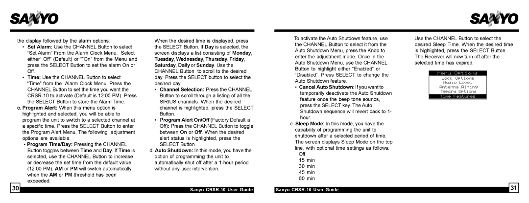 Sirius Satellite Radio manual Sanyo CRSR-10 User Guide 