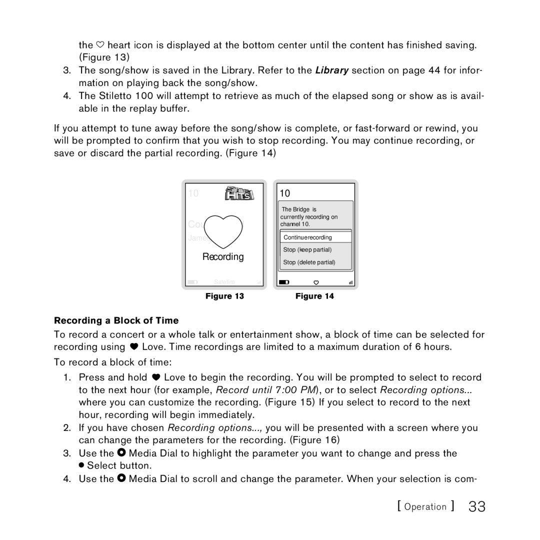 Sirius Satellite Radio 100 manual Recording a Block of Time 