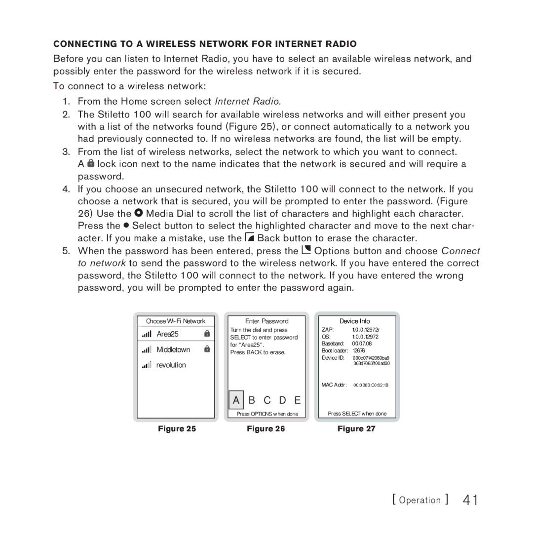 Sirius Satellite Radio 100 manual Connecting to a Wireless Network for Internet Radio, Area25 Middletown Revolution 