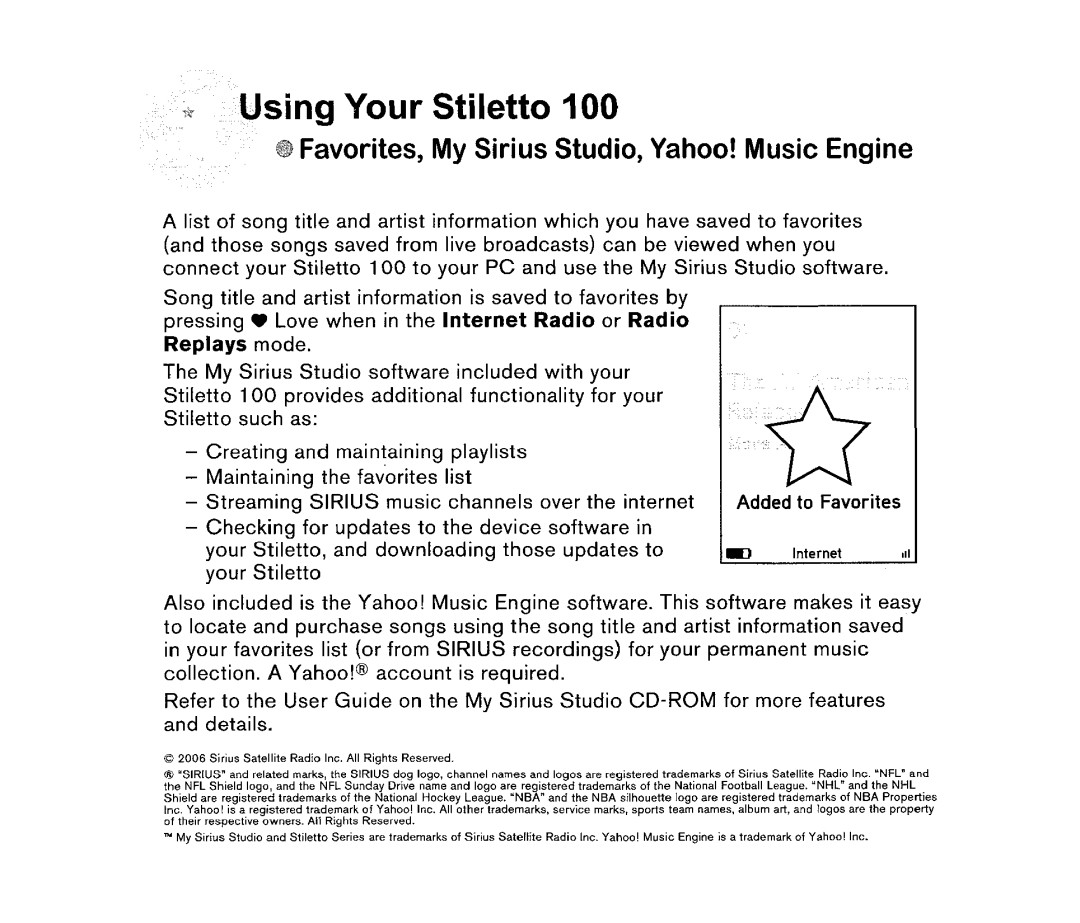 Sirius Satellite Radio 100 manual 