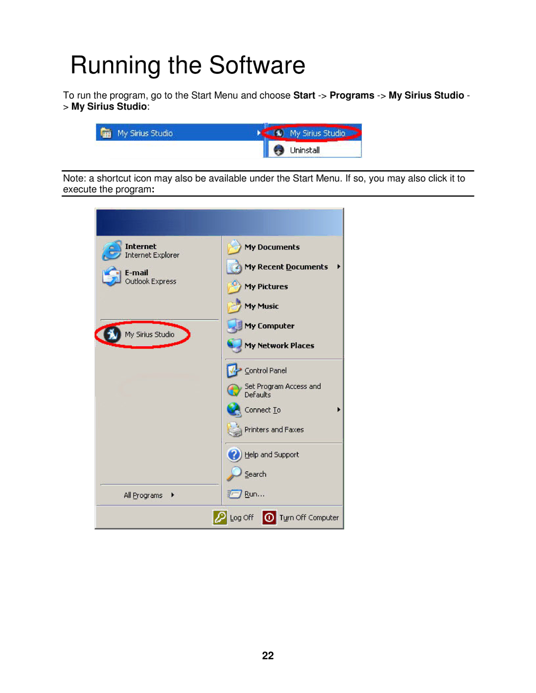 Sirius Satellite Radio 100 manual Running the Software 