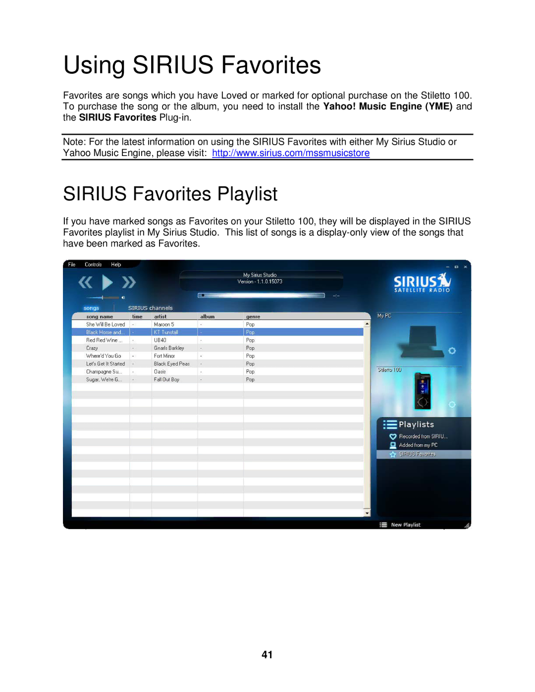 Sirius Satellite Radio 100 manual Using Sirius Favorites, Sirius Favorites Playlist 