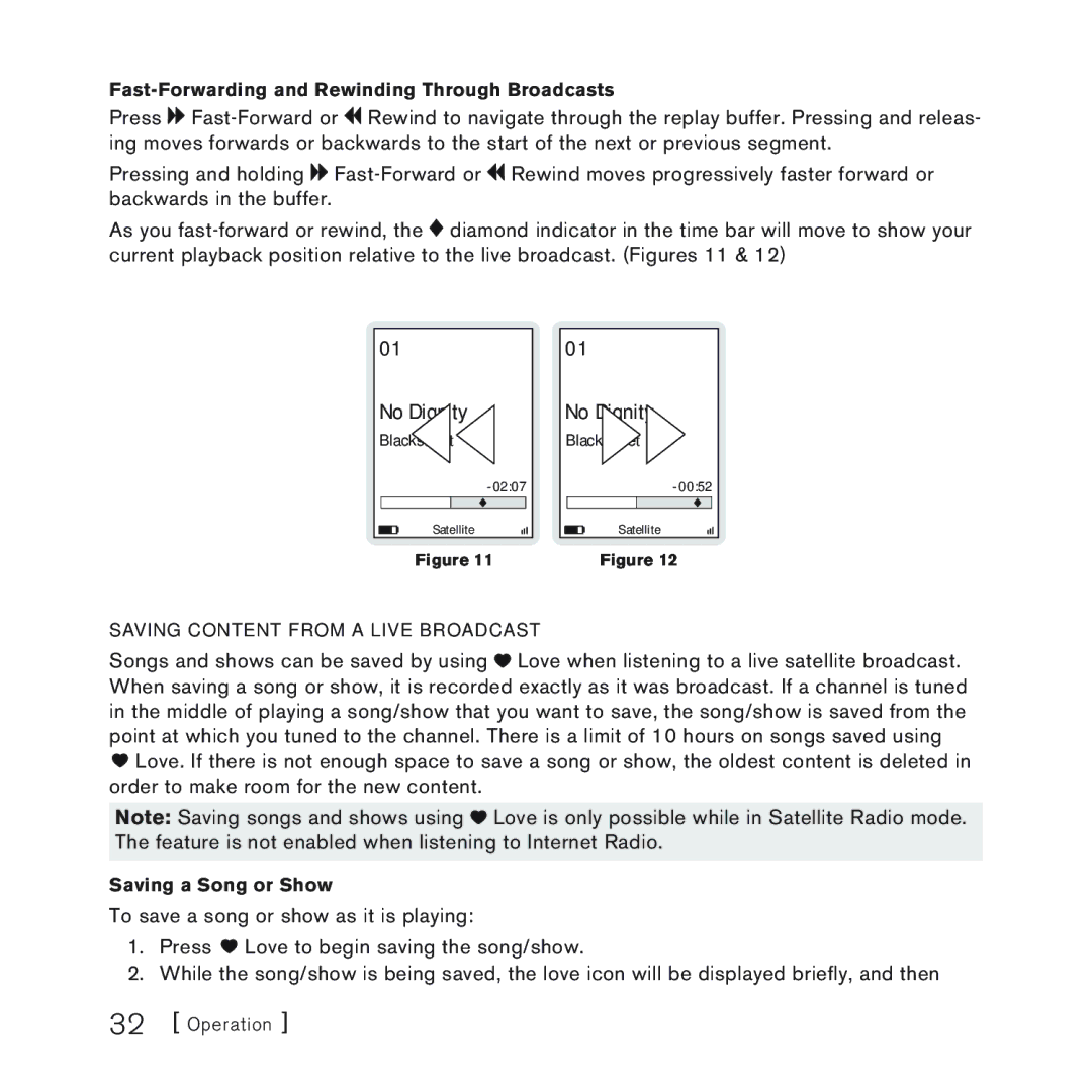 Sirius Satellite Radio 100 manual Saving Content from a Live Broadcast 