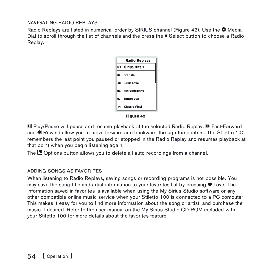 Sirius Satellite Radio 100 manual Navigating Radio Replays 