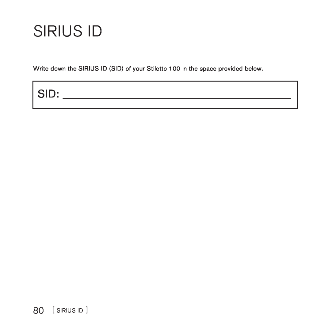 Sirius Satellite Radio 100 manual Sirius Id, Sid 
