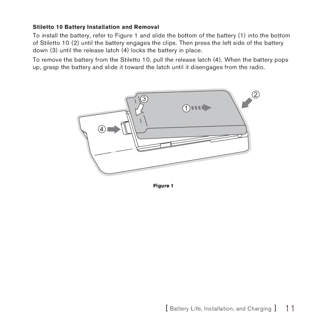 Sirius Satellite Radio 100306B manual Stiletto 10 Battery Installation and Removal 