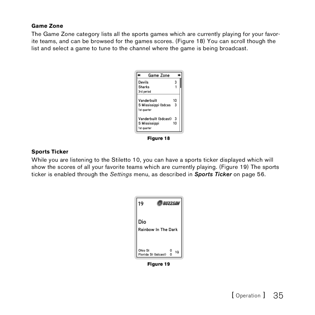 Sirius Satellite Radio 100306B manual Game Zone, Sports Ticker 