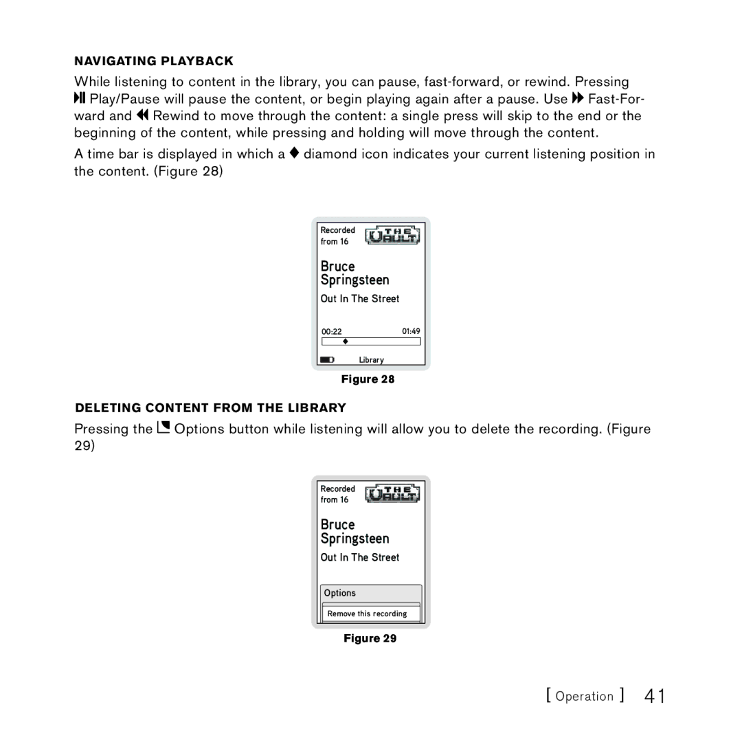 Sirius Satellite Radio 100306B manual Navigating playback, Deleting Content from the Library 