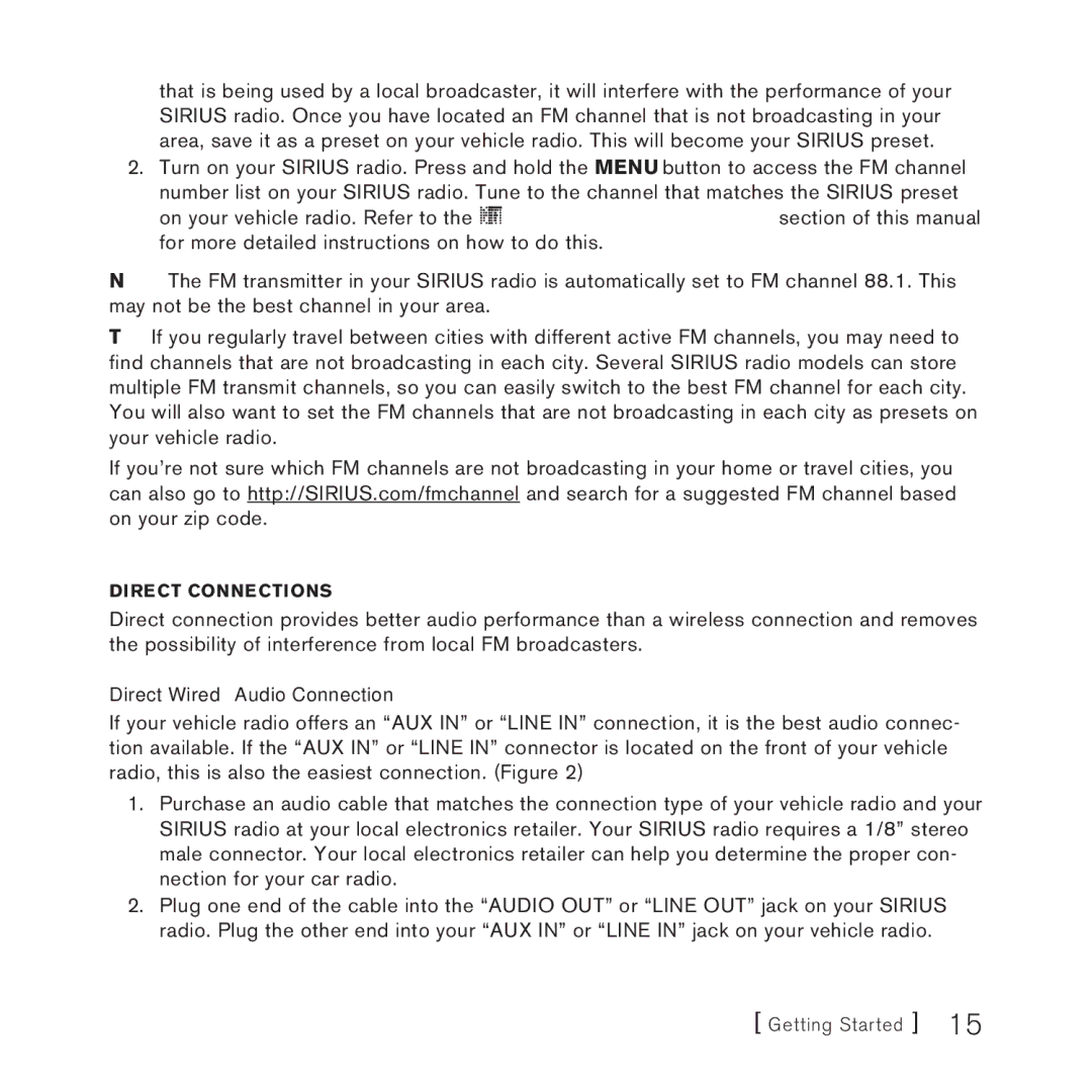 Sirius Satellite Radio 3 manual Direct Connections, Direct Wired Audio Connection 