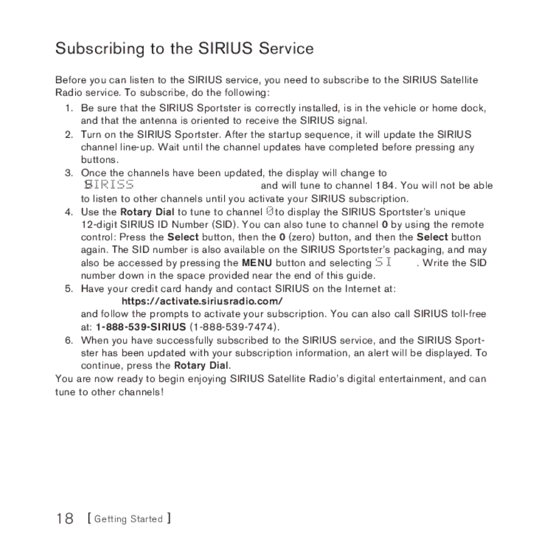 Sirius Satellite Radio 3 manual Subscribing to the Sirius Service 