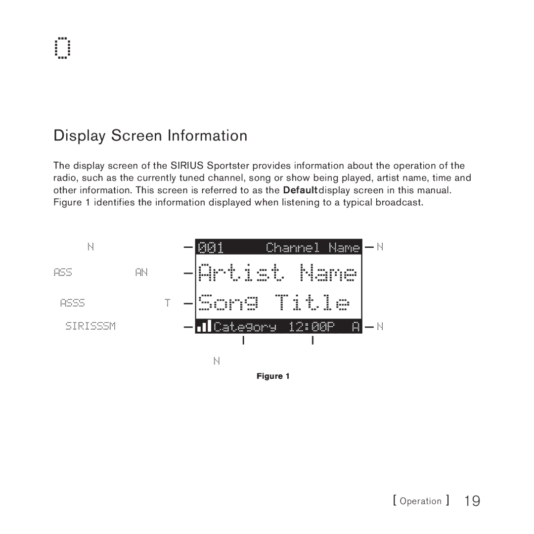 Sirius Satellite Radio 3 manual Operation, Display Screen Information 