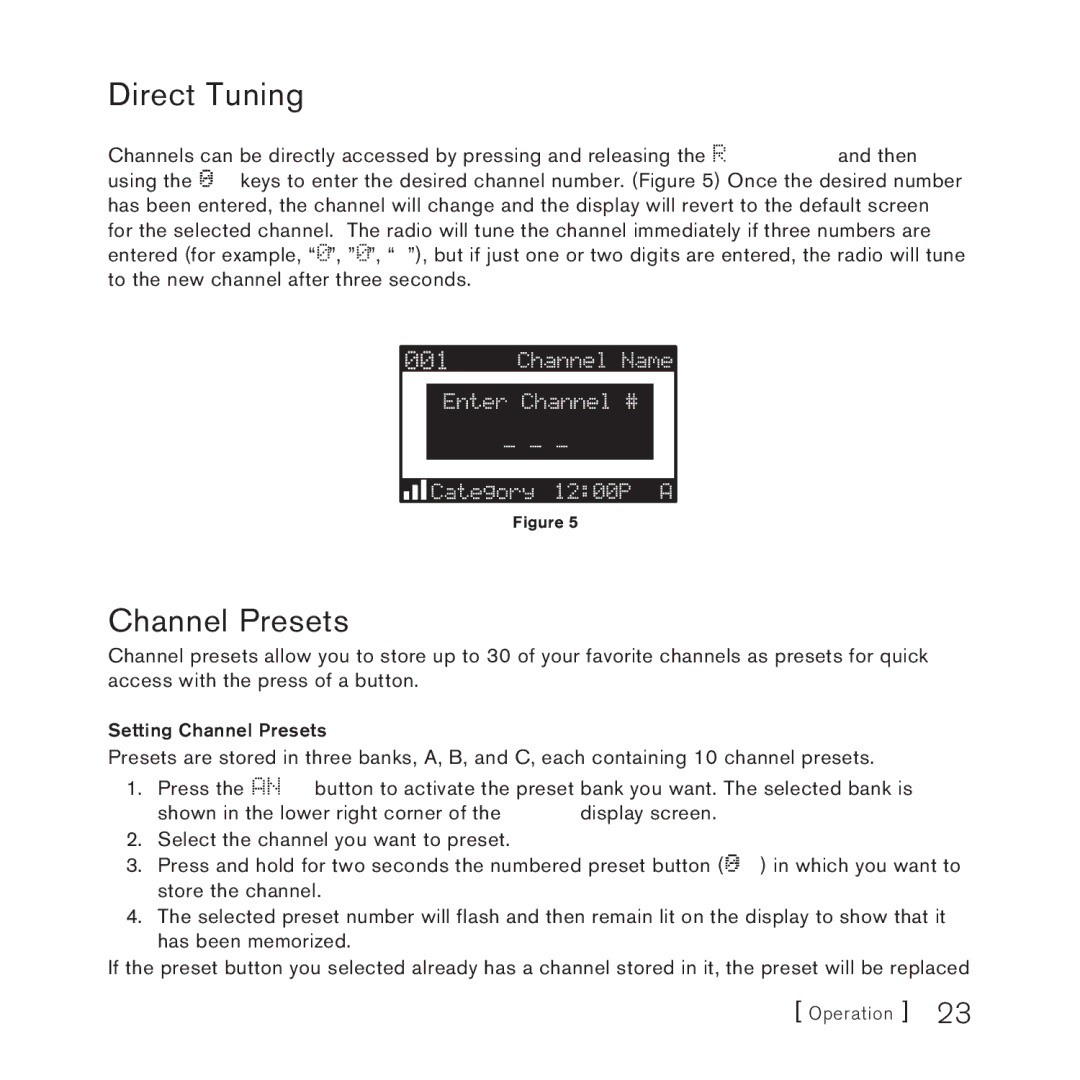 Sirius Satellite Radio 3 manual Direct Tuning, Setting Channel Presets 