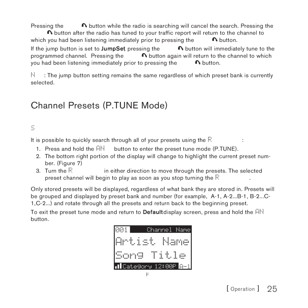 Sirius Satellite Radio 3 manual Channel Presets P.TUNE Mode, Searching for a Channel Preset 