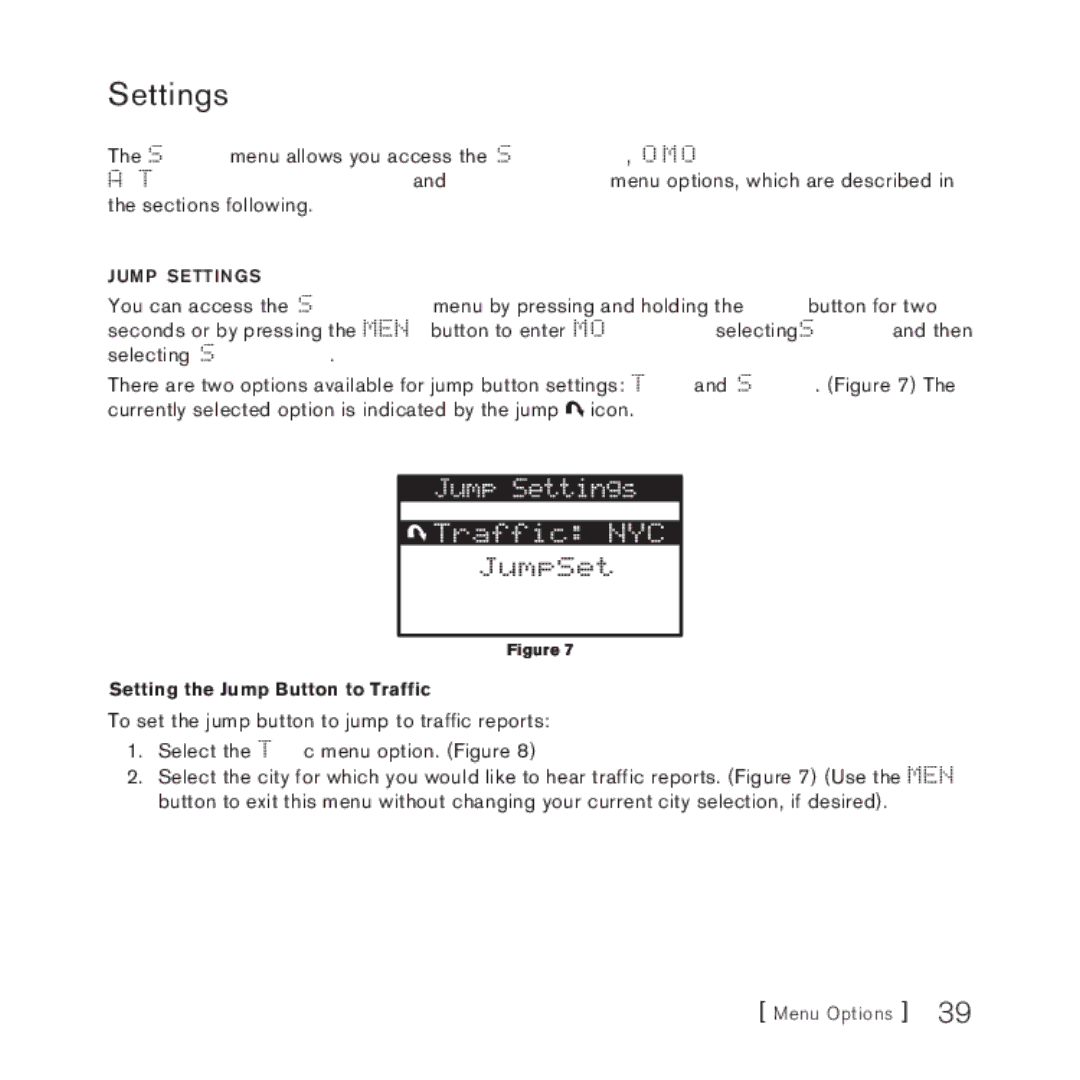 Sirius Satellite Radio 3 manual Jump Settings, Setting the Jump Button to Traffic 