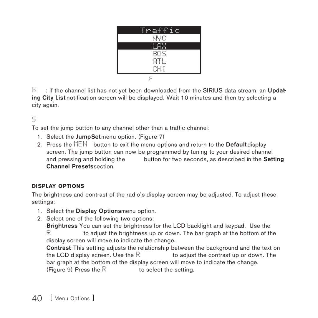 Sirius Satellite Radio 3 manual Setting the Jump Button to a Channel, Display Options 