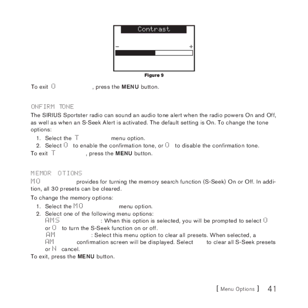 Sirius Satellite Radio 3 manual Confirm Tone, Memory Options 