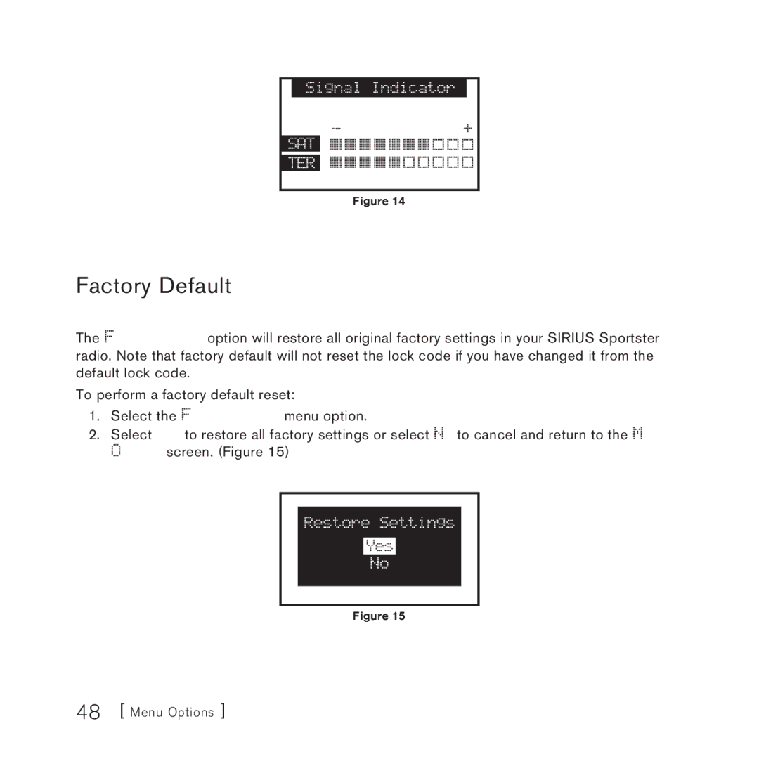 Sirius Satellite Radio 3 manual Factory Default 