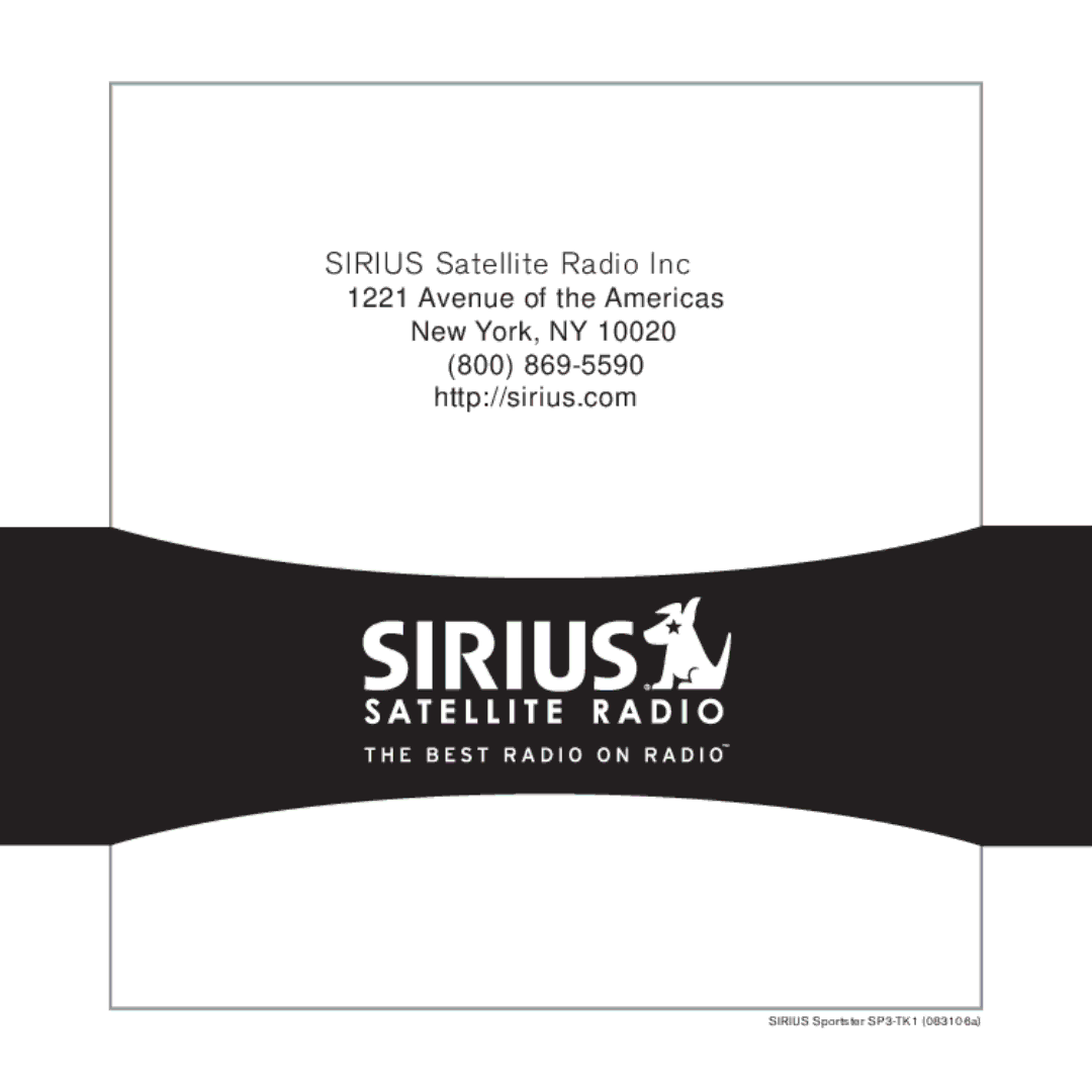 Sirius Satellite Radio 3 manual Sirius Satellite Radio Inc 