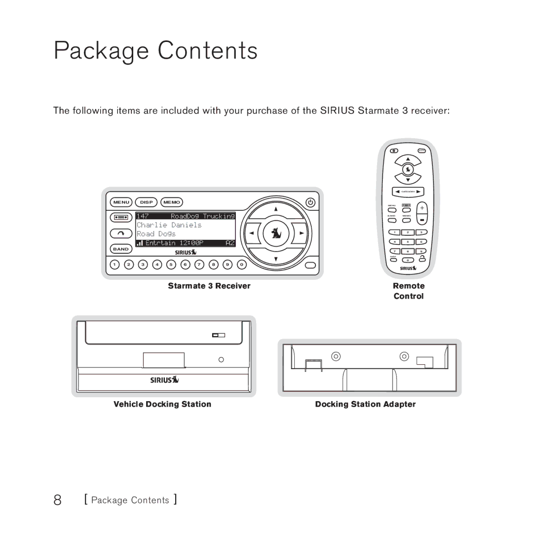 Sirius Satellite Radio 3 manual Package Contents 