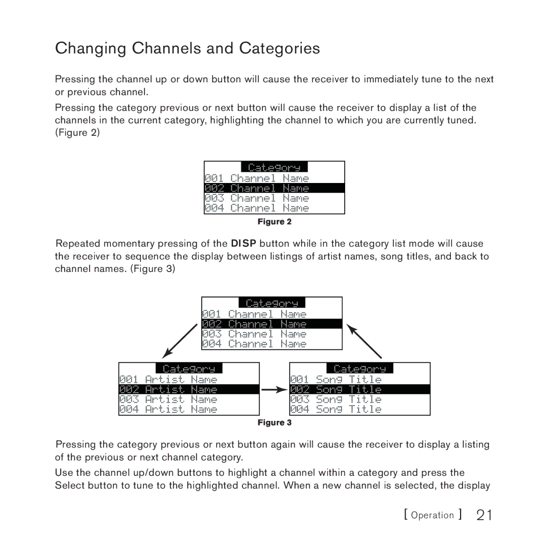 Sirius Satellite Radio 3 manual Changing Channels and Categories 