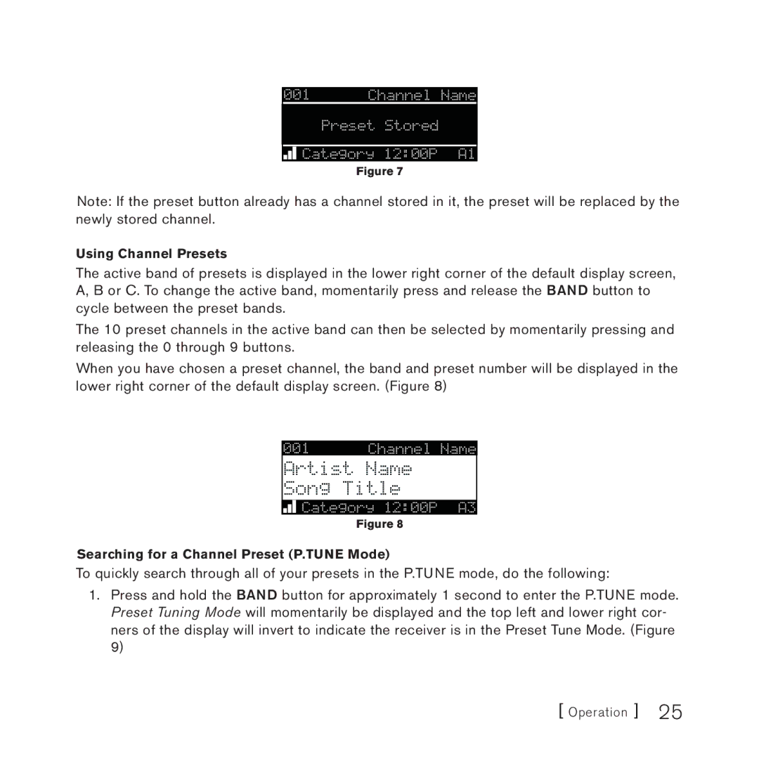 Sirius Satellite Radio 3 manual Artist Name 