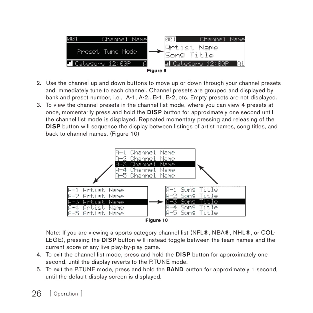 Sirius Satellite Radio 3 manual Preset Tune Mode 