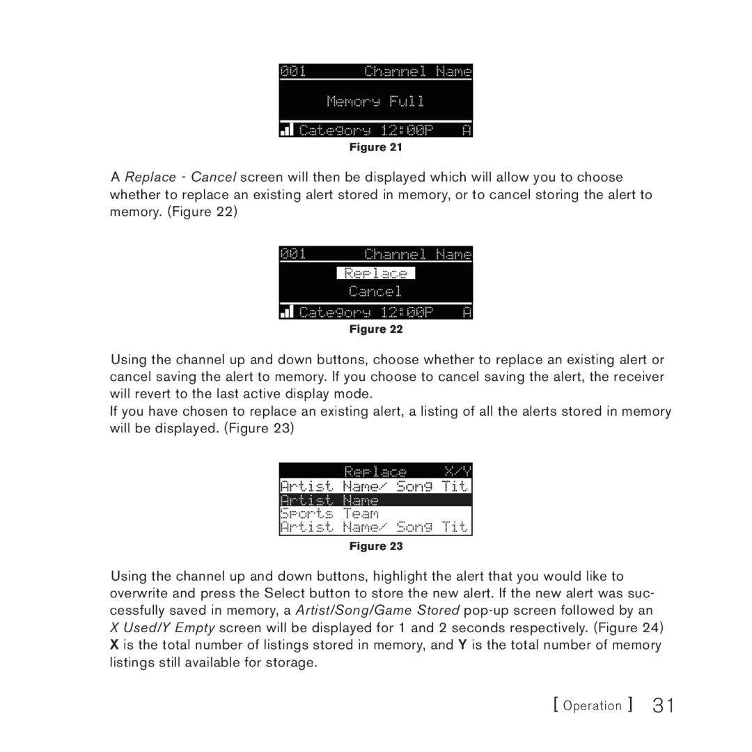 Sirius Satellite Radio 3 manual Memory Full 