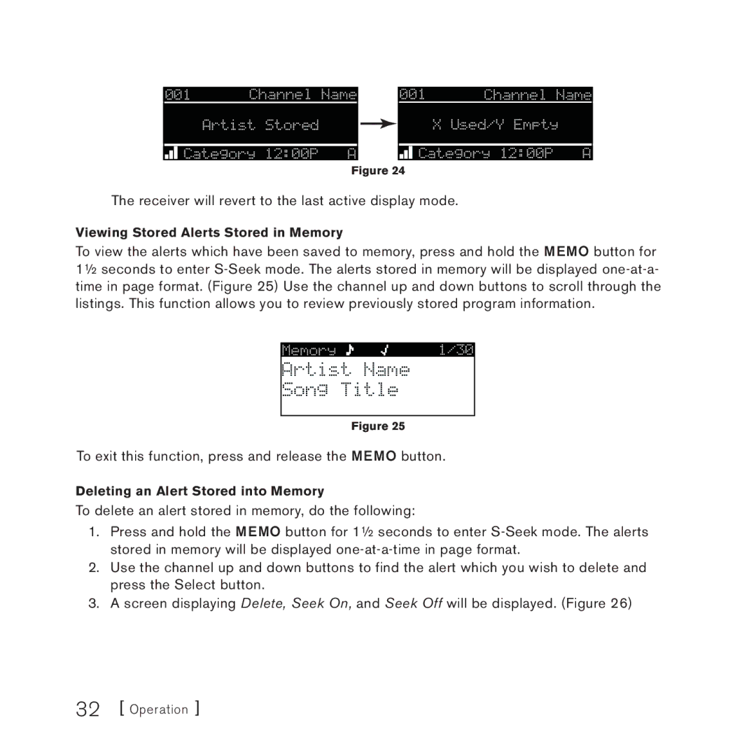 Sirius Satellite Radio 3 manual To exit this function, press and release the Memo button 