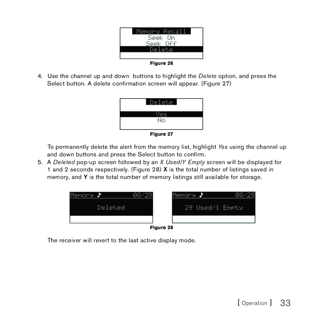 Sirius Satellite Radio 3 manual Memory Recall 