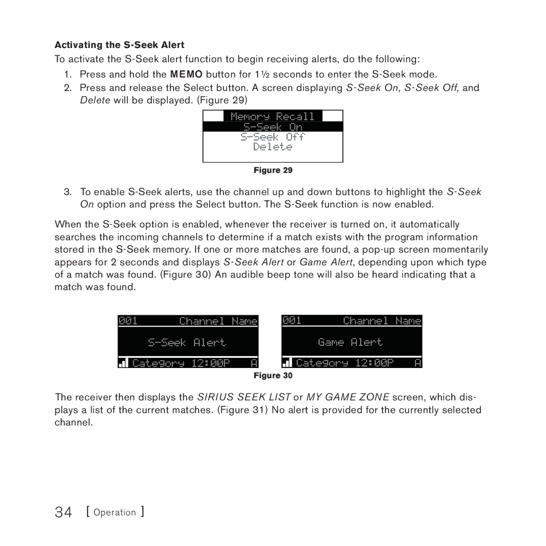 Sirius Satellite Radio 3 manual Activating the S-Seek Alert 