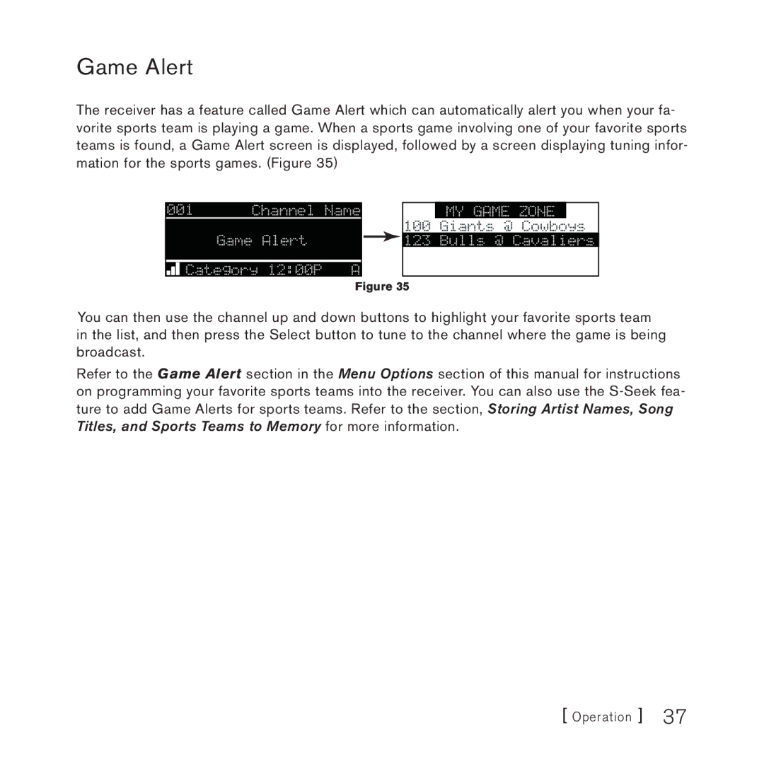 Sirius Satellite Radio 3 manual Game Alert 