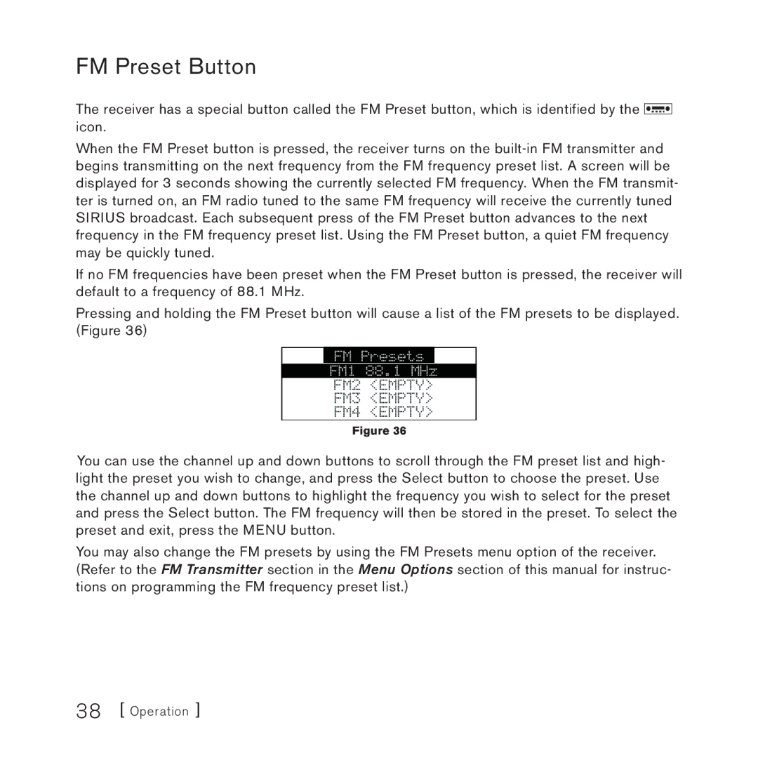 Sirius Satellite Radio 3 manual FM Preset Button 