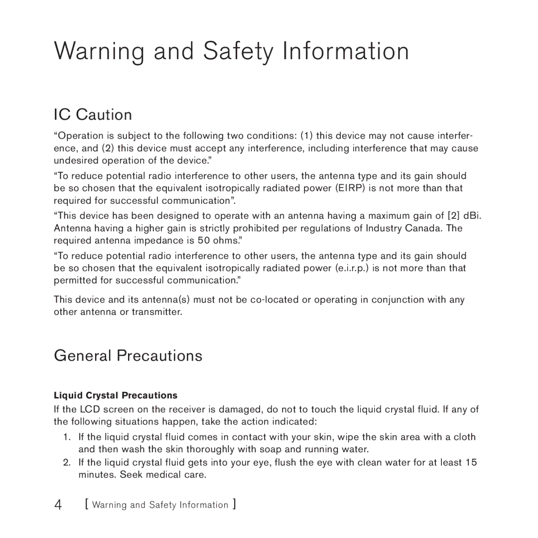 Sirius Satellite Radio 3 manual IC Caution, General Precautions 