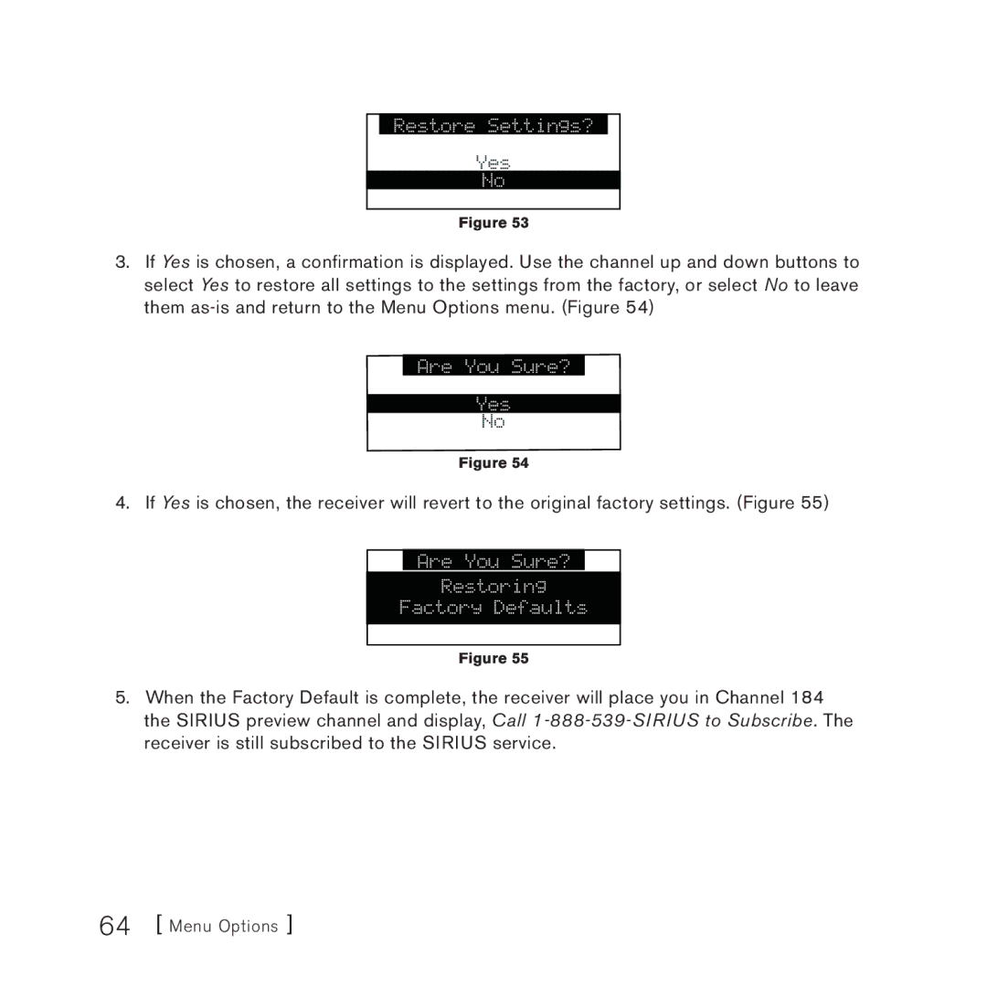 Sirius Satellite Radio 3 manual Restore Settings? 