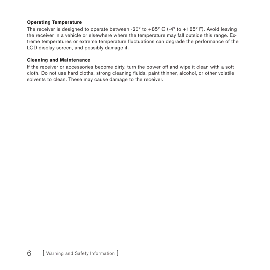 Sirius Satellite Radio 3 manual Operating Temperature 