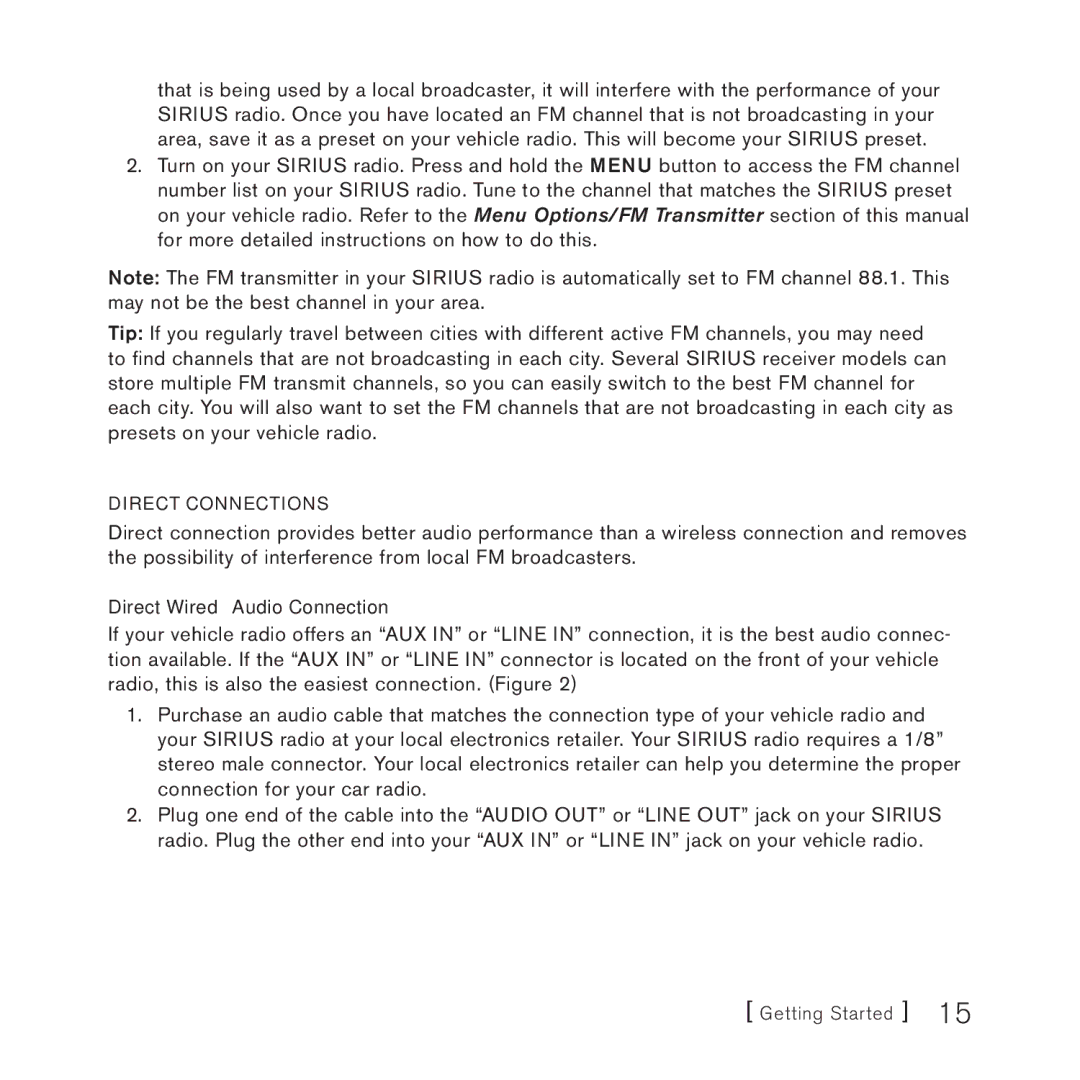 Sirius Satellite Radio 3 manual Direct Connections, Direct Wired Audio Connection 