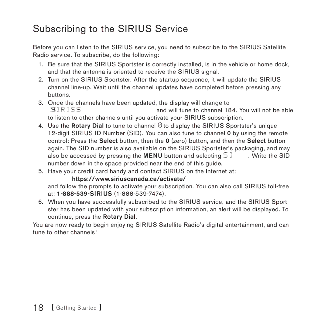 Sirius Satellite Radio 3 manual Subscribing to the Sirius Service 