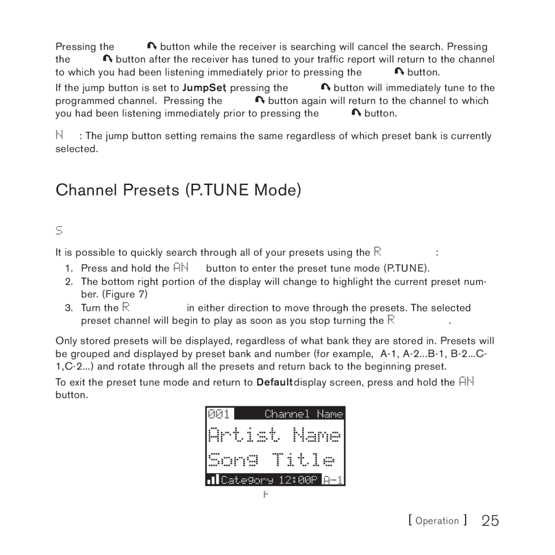 Sirius Satellite Radio 3 manual Channel Presets P.TUNE Mode, Searching for a Channel Preset 